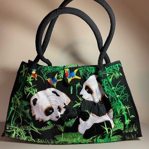 Panda, embroidered tote